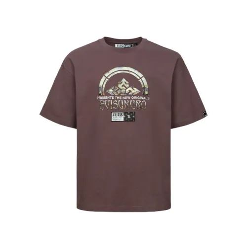 EVISU T Shirts Men's Burgundy Crew Neck Moderate Straight Fit