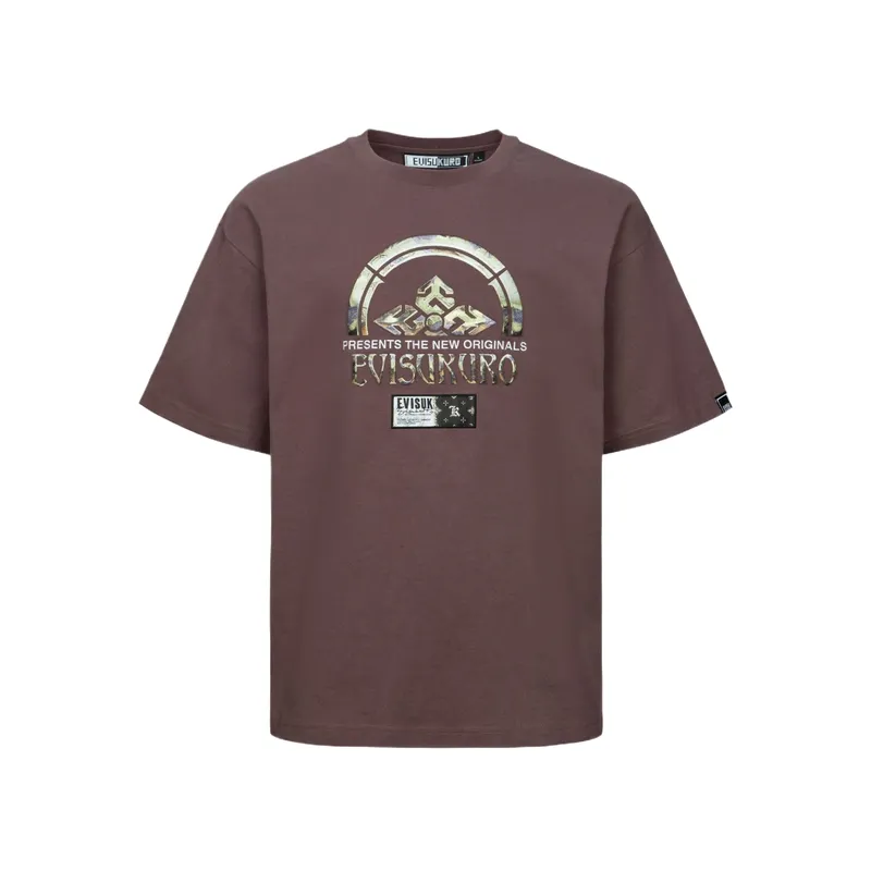 EVISU T Shirts Men's Burgundy Crew Neck Moderate Straight Fit
