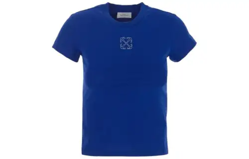OFF WHITE T Shirts Men's Blue Crew Neck Moderate Straight Fit