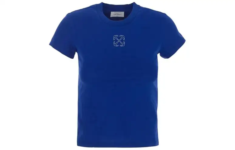 OFF WHITE T Shirts Men's Blue Crew Neck Moderate Straight Fit