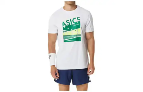 ASICS T Shirts Men's White Crew Neck Moderate Other
