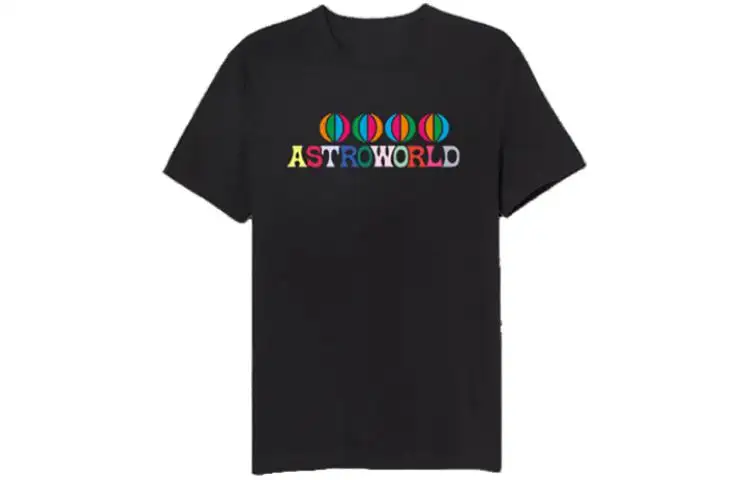 Travis Scott T Shirts Men's Black Crew Neck Moderate Straight Fit