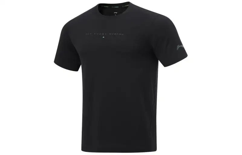 Li Ning Running Collection T Shirts Men's Black Crew Neck Moderate Straight Fit