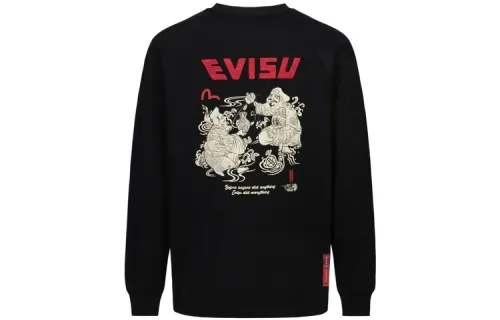 EVISU T Shirts Men's Black Crew Neck Moderate Straight Fit