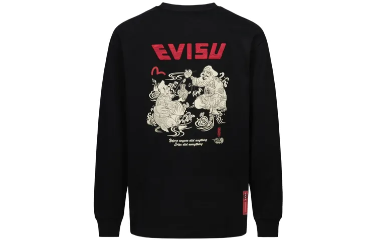 EVISU T Shirts Men's Black Crew Neck Moderate Straight Fit