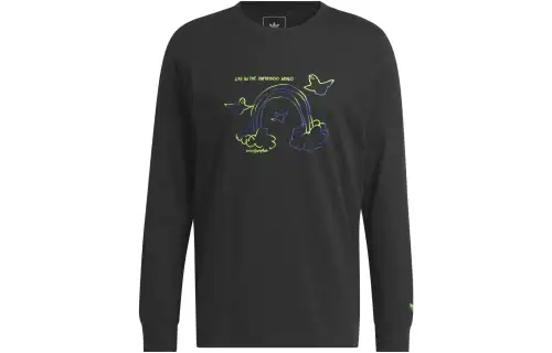 Adidas Originals Shmoo Art LS T Shirts Men's Black Crew Neck Moderate Straight Fit