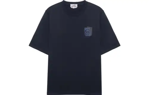 HERMES T Shirts Men's Black Crew Neck Moderate Straight Fit