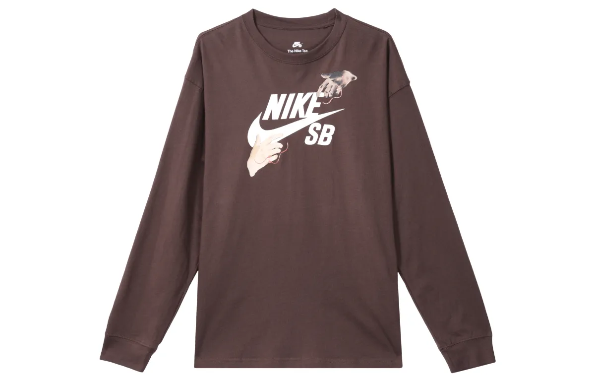 Nike T-Shirts Men's Earth Umber Crew Neck Moderate Straight Fit