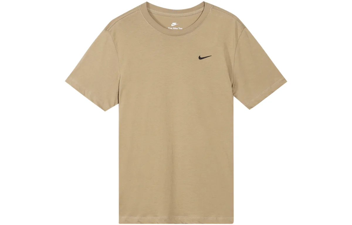 Nike Swoosh Men's Graphic Logo Breathable Crewneck T-Shirt Brown
