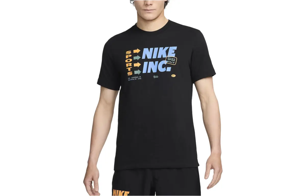 Nike T-Shirts Men's Black Crew Neck Moderate Straight Fit