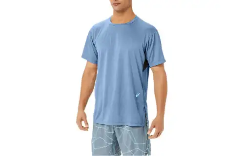 ASICS T Shirts Men's Blue Crew Neck Moderate Straight Fit