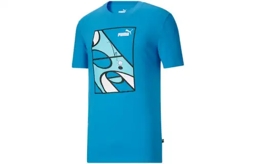 PUMA T Shirts Men's Blue Crew Neck Moderate Straight Fit
