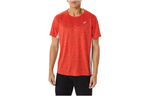 ASICS T Shirts Men's Red Crew Neck Moderate Straight Fit