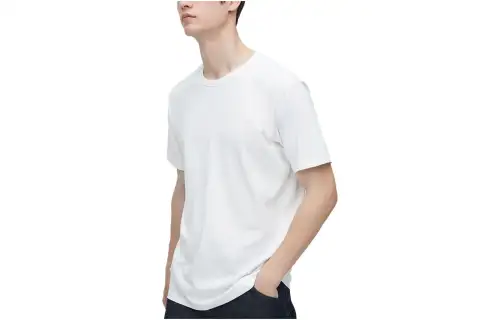 UNIQLO T Shirts Men's White 00 Crew Neck Moderate Straight Fit