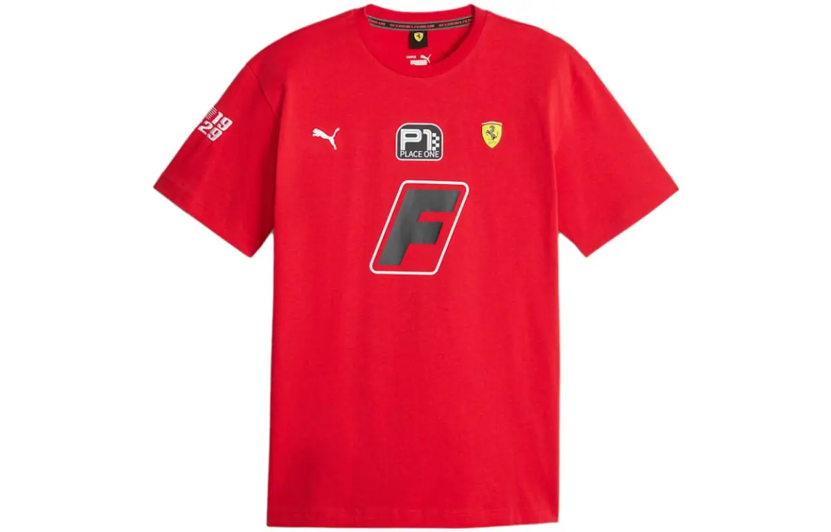 PUMA Scuderia Ferrari T-Shirts Men's Red Crew Neck Moderate Straight Fit