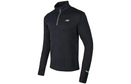 Skechers T Shirts Men's Black Stand Collar Moderate Straight Fit