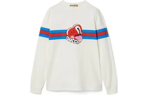 GUCCI T Shirts Men's Ecru Crew Neck Moderate Straight Fit