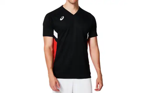 ASICS T Shirts Men's Black V Neck Moderate Other