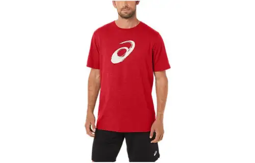 ASICS T Shirts Men's Red Heather Crew Neck Moderate Straight Fit