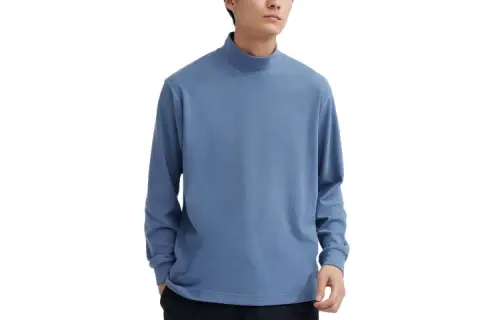 UNIQLO T Shirts Unisex Sky Blue Turtleneck Moderate Straight Fit