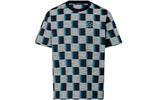 Lv Damier Short Sleeved Cotton T Shirt