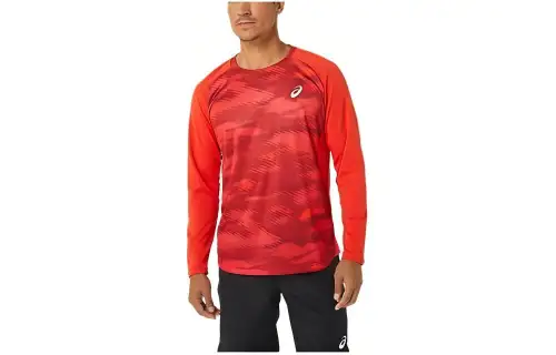 ASICS Dry Graphic T Shirts Men's Red Crew Neck Moderate Straight Fit