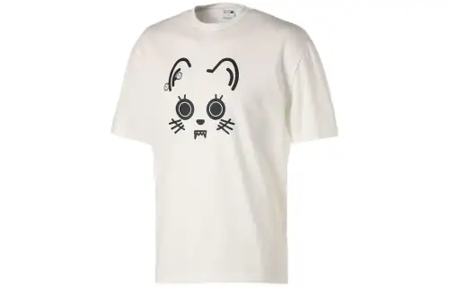 PUMA T Shirts Unisex White Crew Neck Moderate Straight Fit