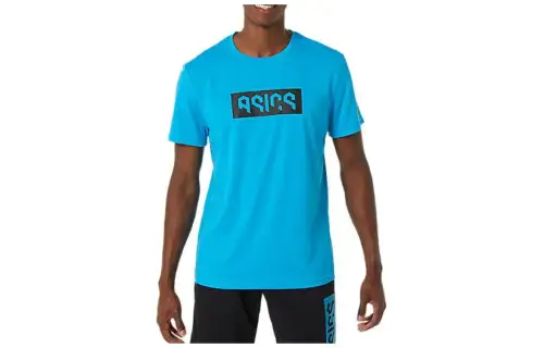 ASICS T Shirts Men's Light Blue Crew Neck Moderate Straight Fit