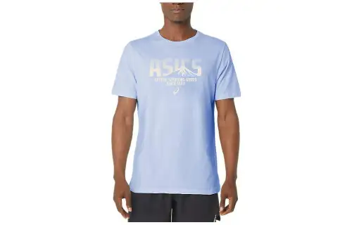 ASICS 1977 MTN TEE T Shirts Men's Light Purple Crew Neck Moderate Straight Fit