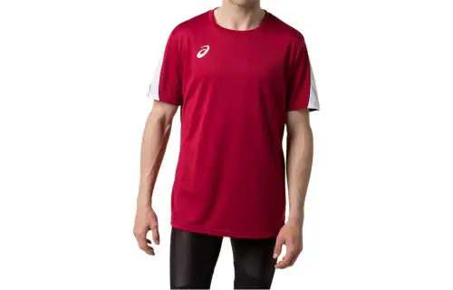 ASICS T Shirts Men's Red Crew Neck Moderate Straight Fit