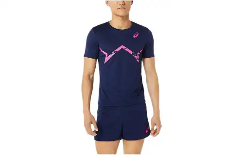 ASICS T Shirts Men's Marine Blue Crew Neck Moderate Straight Fit