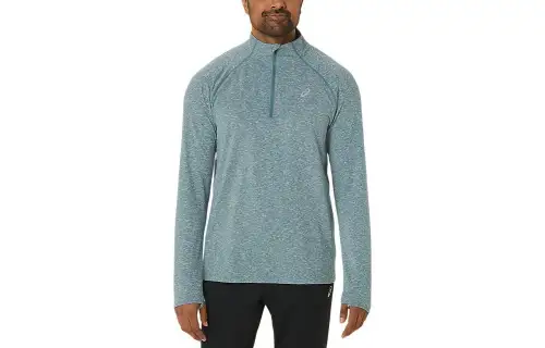 ASICS T Shirts Men's Cyan Stand Collar Moderate Straight Fit