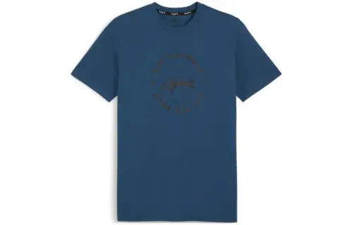 PUMA T Shirts Men's Dark Blue Crew Neck Moderate Straight Fit