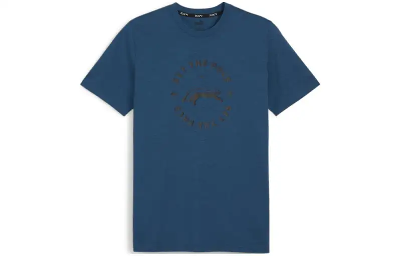 PUMA T Shirts Men's Dark Blue Crew Neck Moderate Straight Fit