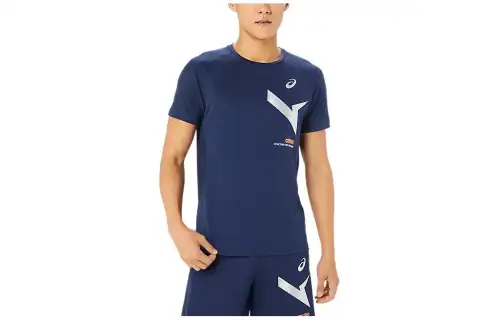ASICS AIM TRG T Shirts Unisex Dark Blue Crew Neck Moderate Other