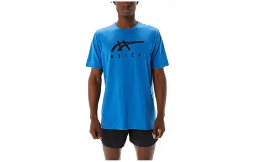ASICS T Shirts Men's Blue Crew Neck Moderate Other