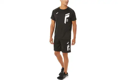 ASICS T Shirts Men's Black Crew Neck Moderate Straight Fit