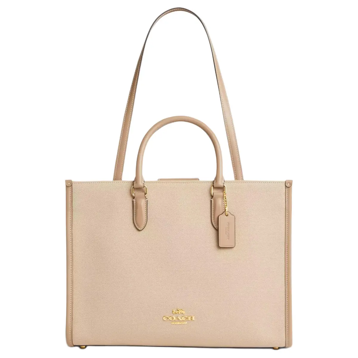 COACH Maggie Coated Canvas With Leather Tote Bag, Shopping Bag, Handbag Large Women's Natural