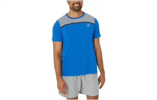 ASICS PR LYTE T Shirts Men's Blue Crew Neck Moderate Straight Fit