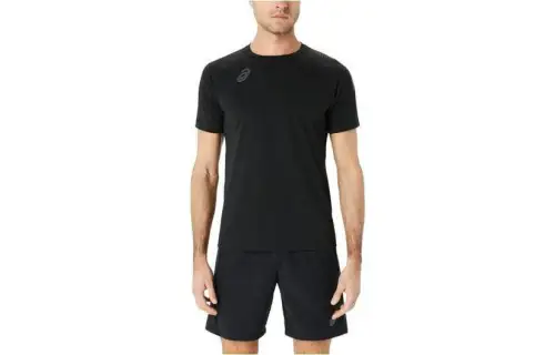ASICS T Shirts Men's Black Crew Neck Moderate Straight Fit