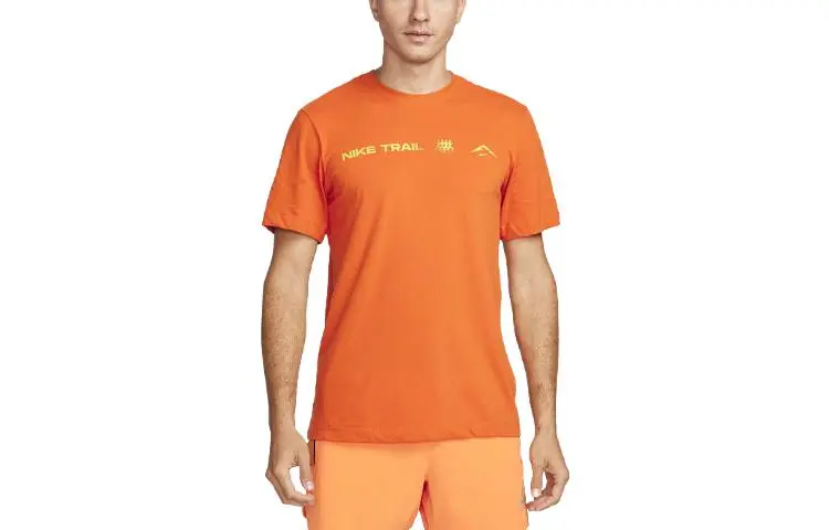 Nike T-Shirts Men's Orange Crew Neck Moderate Straight Fit