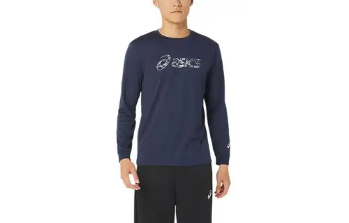 ASICS T Shirts Men's Blue Crew Neck Moderate Other