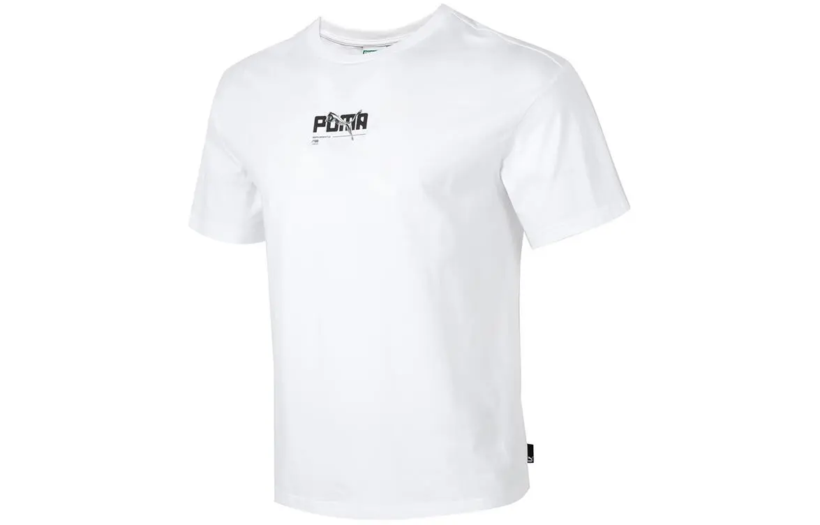 PUMA T-Shirts Men's White Crew Neck Moderate Straight Fit