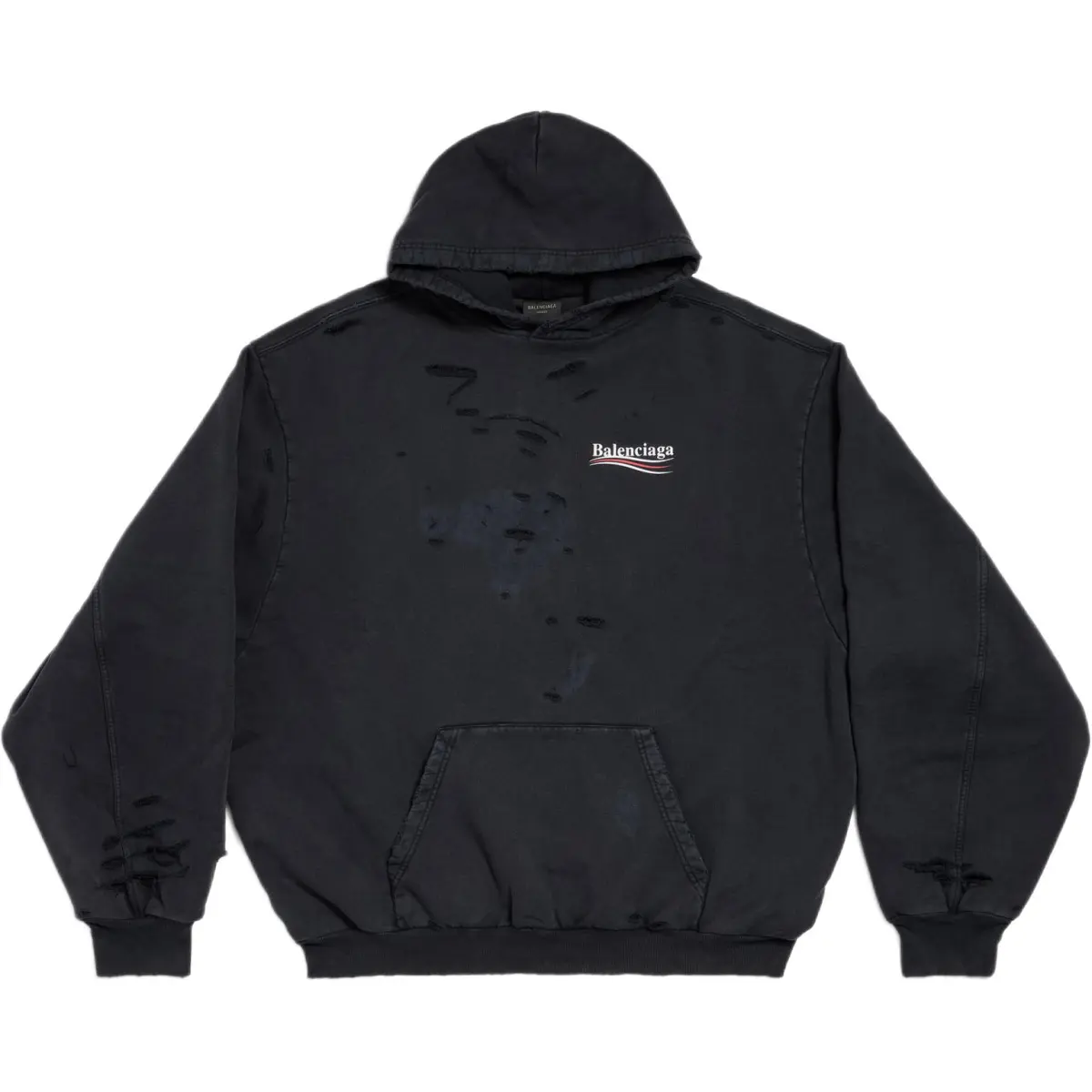 Balenciaga Logo Printed Distressed Hoodie