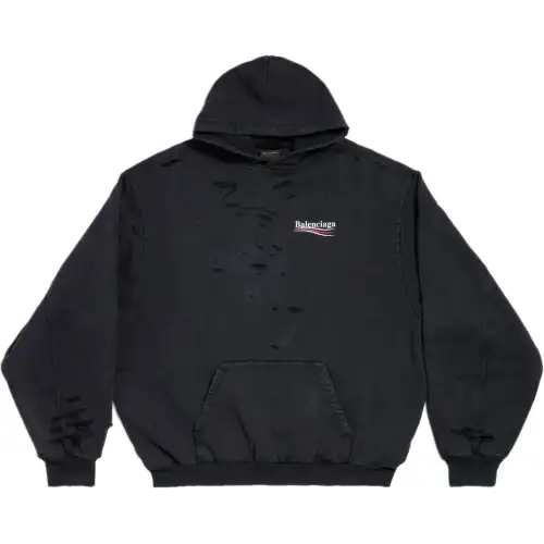 Balenciaga Logo Printed Distressed Hoodie
