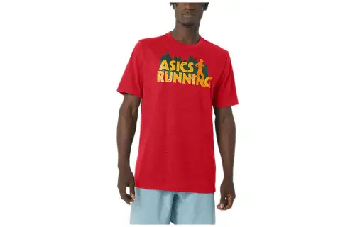 ASICS T Shirts Men's Red Crew Neck Moderate Straight Fit