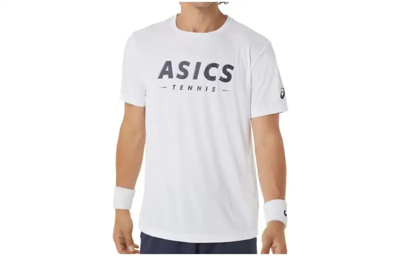 ASICS T Shirts Men's White Crew Neck Moderate Straight Fit