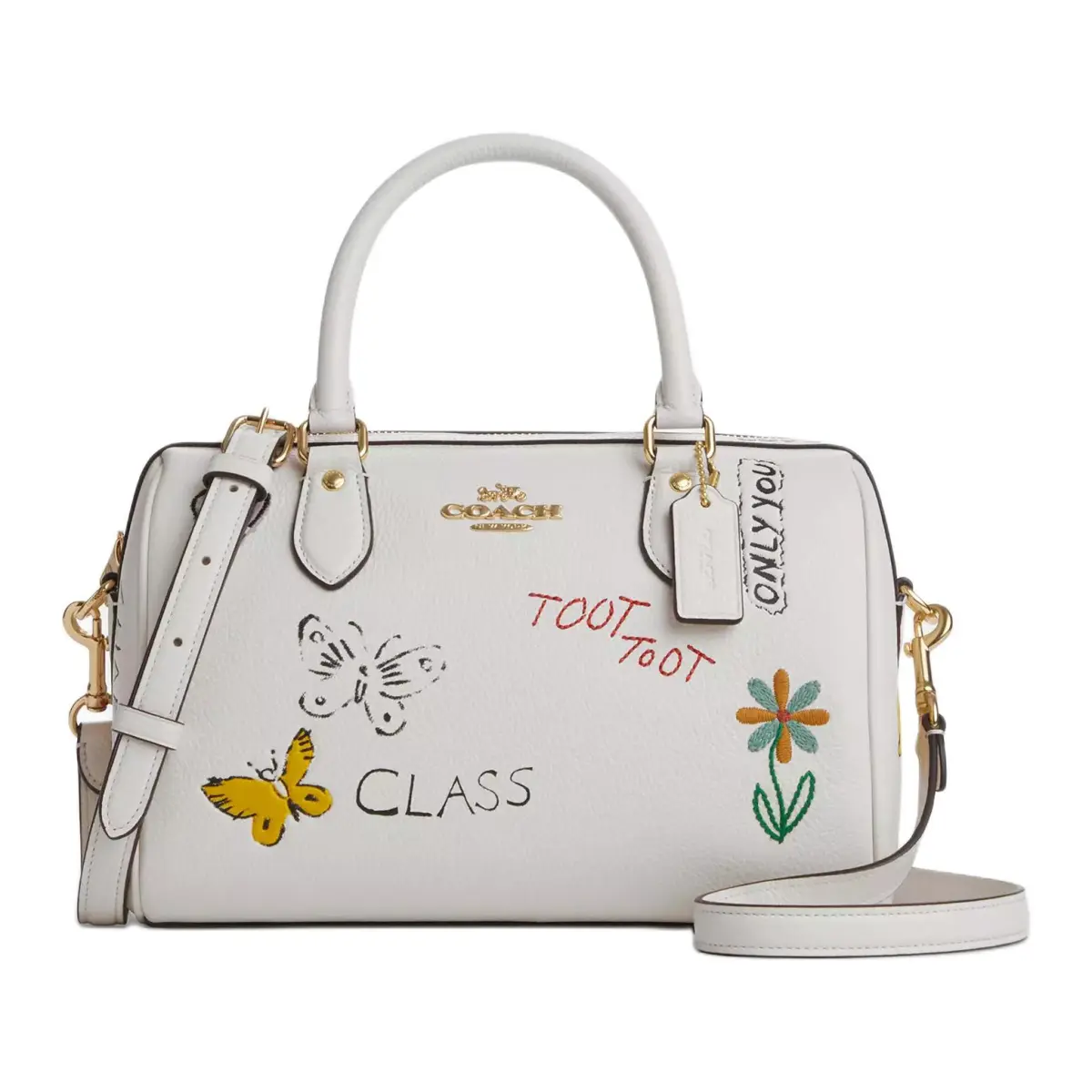 COACH Leather One Shoulder Handbag Medium Women's White