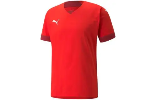 PUMA TEAMFINAL T Shirts Men's Red V Neck Moderate Straight Fit