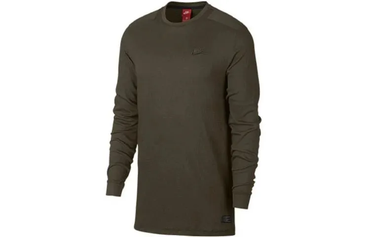 Nike T-Shirts Men's Army Green Crew Neck Moderate Straight Fit